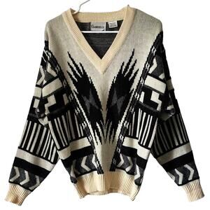 Vintage Gabrielle Knit V-Neck Pullover Southwest Print Sweater Large
